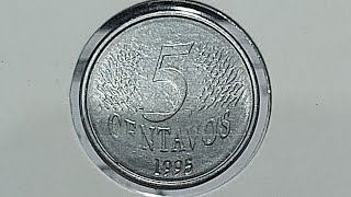 Moeda de 5 Centavos do Real ano 1995. Valor atualizado.