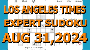 Sudoku-oplossing | Los Angeles Times 31 augustus 2024 Expertniveau, oplossen met combinaties