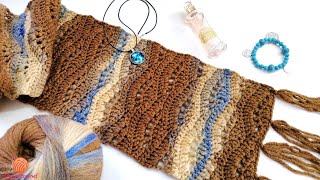 كروشيه كوفيه او شال بغرزه موج المحيط - Crochet Ocean Wave Scarf and Shawl Model