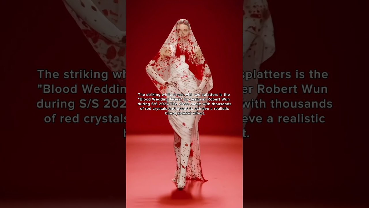 bloody wedding dress fashion show Robert Wun Couture Spring 2024 Bleeding Love Bride Runway Fashion Show