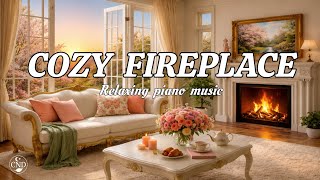 Soft Piano Music, Cozy Fireplace & Blooming Ambience for Stress Relief 🌸 Warm Morning Relaxation screenshot 4