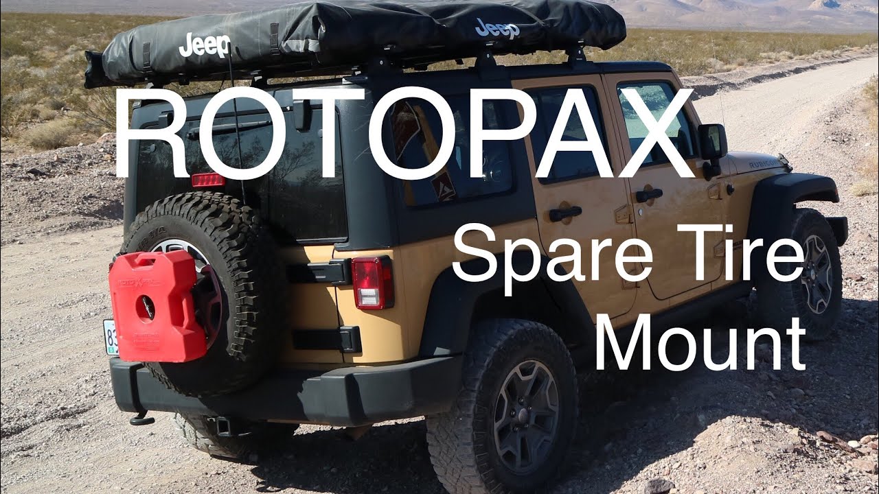 ROTOPAX Jeep Spare Tire Mount - The Simplest Spare Gas / Fuel Can Mount for  the Jeep Wrangler JK - YouTube