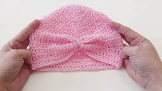 GORRO TURBANTE TEJIDO A CROCHET PARA BEBE