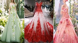 3D flower work gowns || Ball Gown prom dresses for bridals and party girls