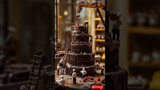 Miniature Pastry Chefs Building Chocolate Cake 🍫 #cake #aivideo #miniature #shorts