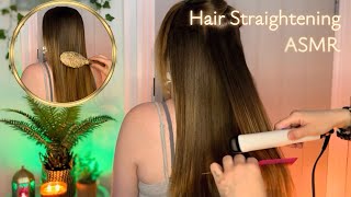 ASMR Real Person Hair Straightening with Hair Brushing, Rat Tail Comb, Sectioning & Heat Spray