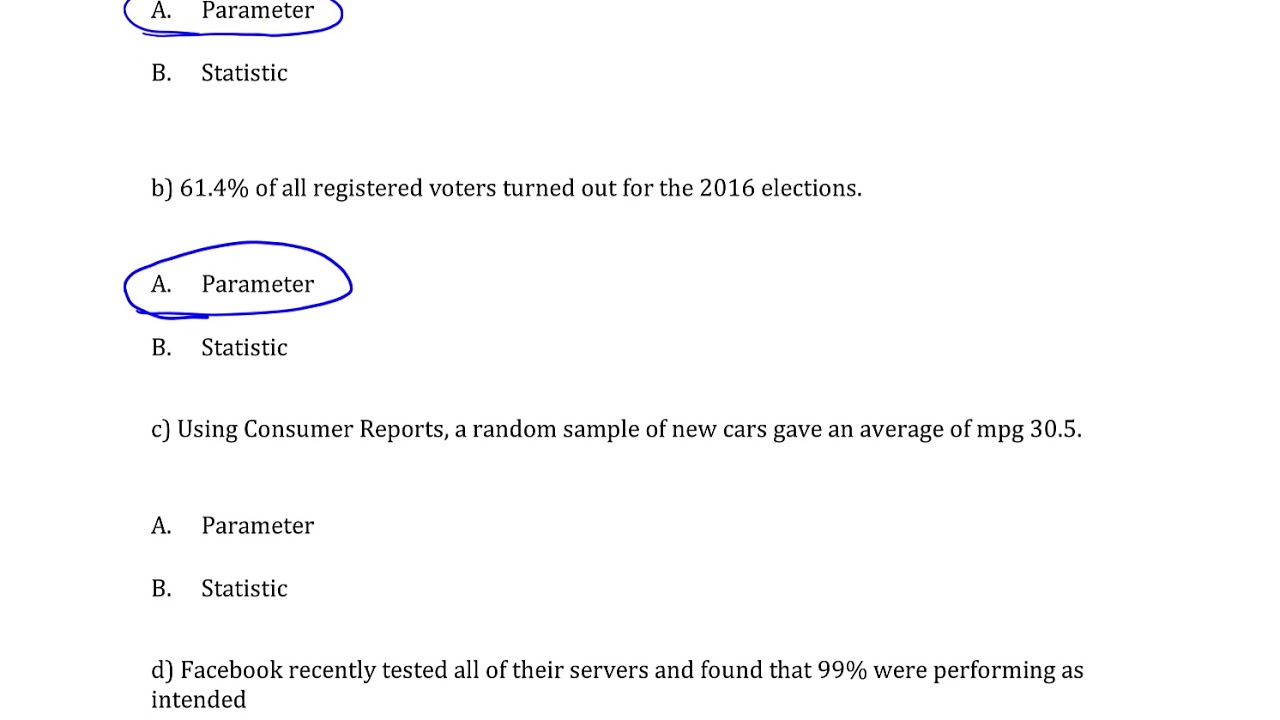 Parameter or Statistic: Definition: Various Examples - YouTube
