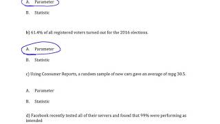 Parameter or Statistic: Definition: Various Examples