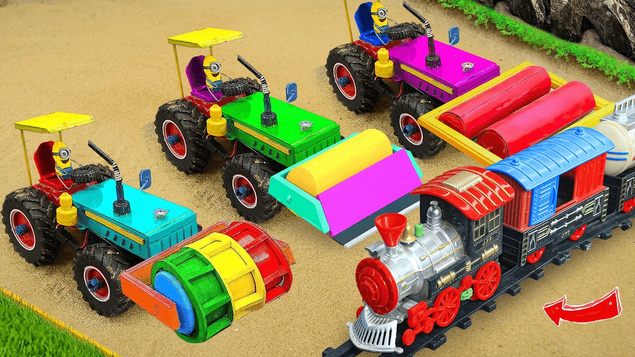 Diy tractor mini Bulldozer to making concrete road | Construction Vehicles, Road Roller #578