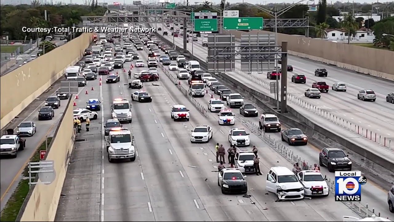 Police chase ends with crash on I-95 in Miami-Dade - YouTube