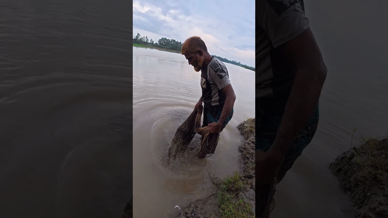 Rural Poor People Catching Fish in New River Water