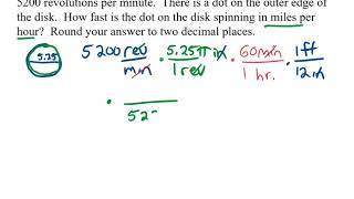 Circular Disk Find mph given rev per minute