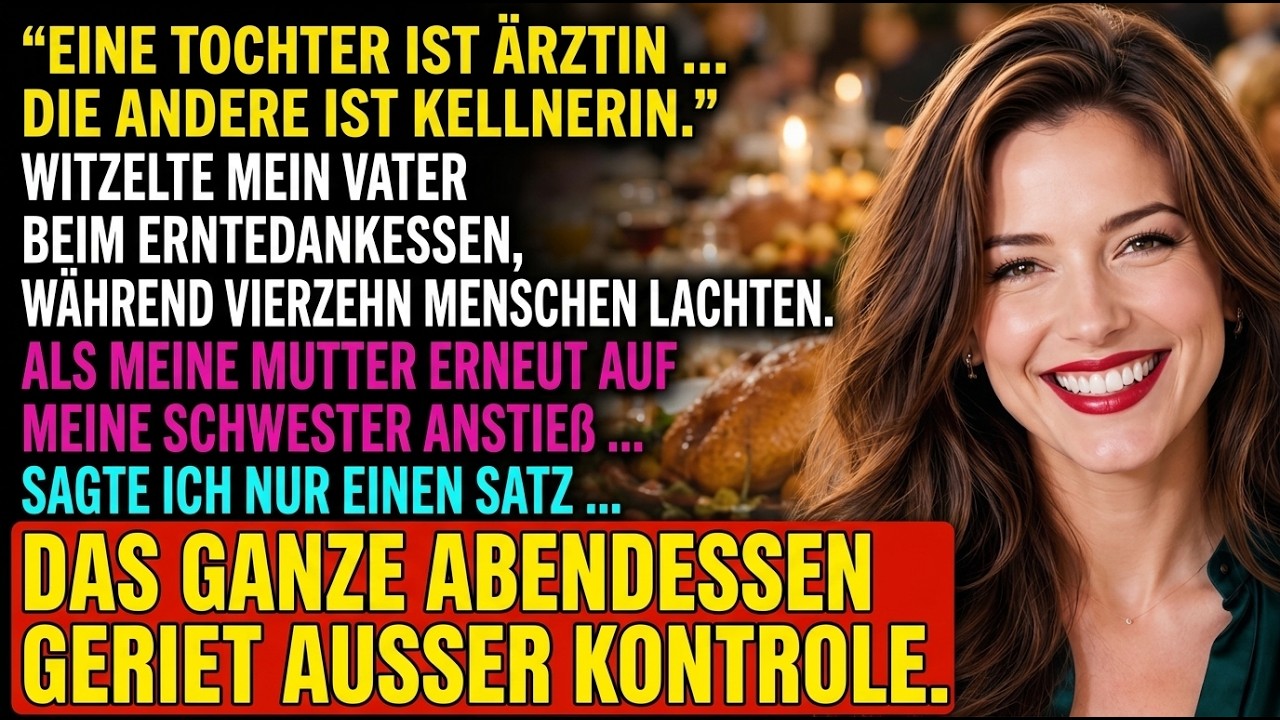 Letztes Thanksgiving stellte mich mein Vater vor der ganzen Familie mit einem einzigen Wort vor: „Die Kellnerin.“ Alle lachten, ich stand da mit einem Stapel schmutziger Teller und lächelte, wie...