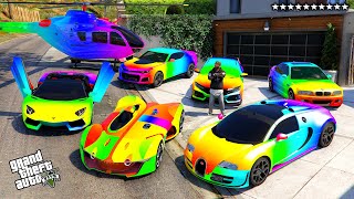 GTA 5  Stealing Luxury Rainbow SuperCars with Franklin! (Real Life Cars #157)