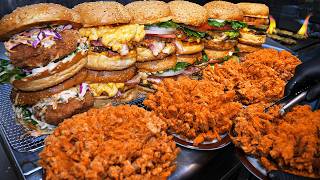 120degree Hot Grill Juicy Americanstyle Cheeseburger Fried Whole Onions  Korean Street Food