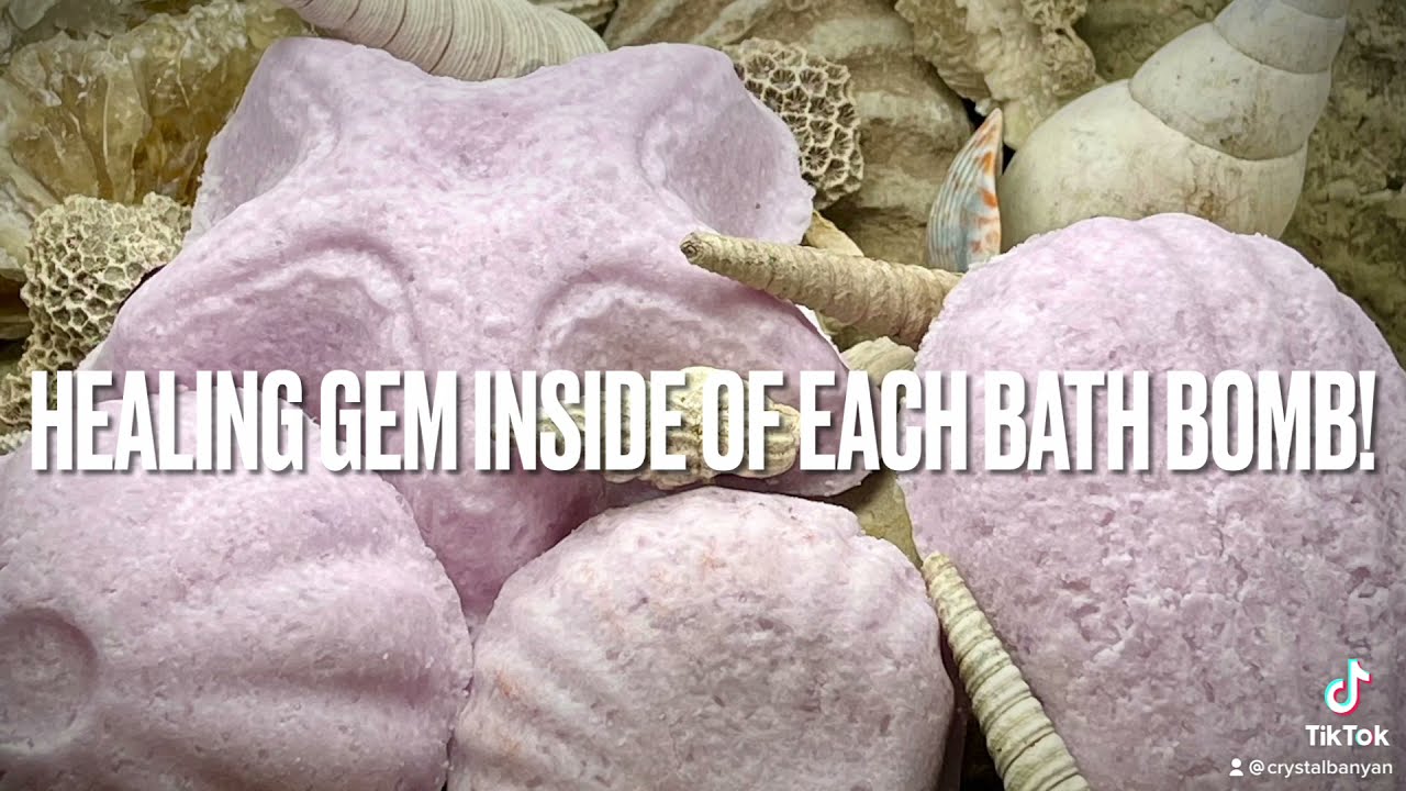 Lavender Fizzy Bath Bombs with Healing Gem Inside! Handmade with Lavender Essential Oil & Epsom Salt