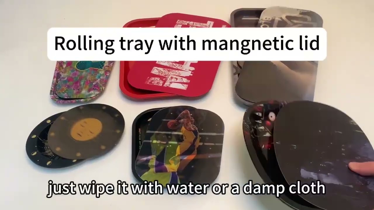Custom metal tobacco rolling tray with magnetic lid cover