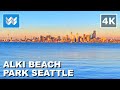 [4K] ALKI BEACH PARK in West Seattle Washington 2024 Sunset Walking Tour Vlog &amp; Travel Guide