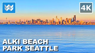 [4K] ALKI BEACH PARK in West Seattle Washington 2024 Sunset Walking Tour Vlog &amp; Travel Guide