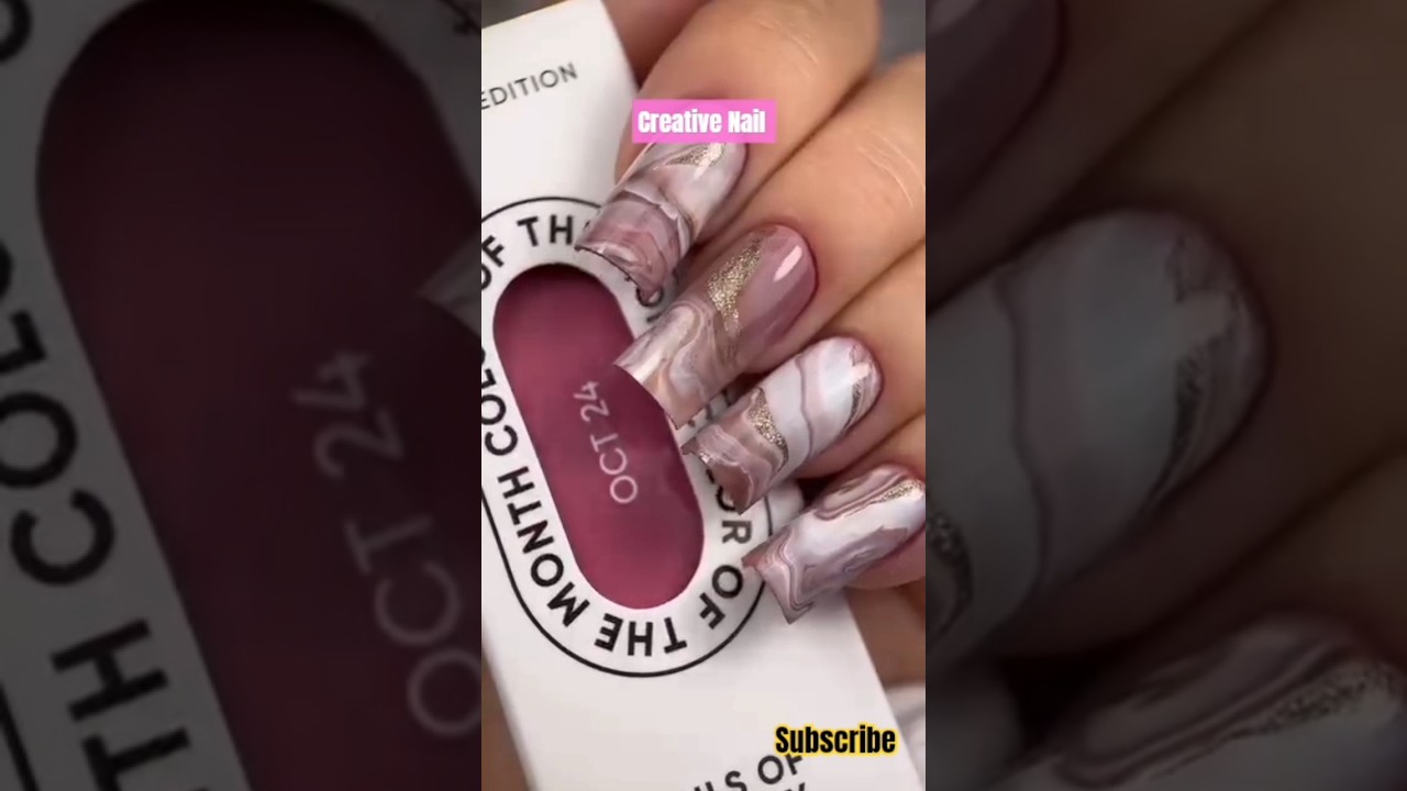 Pink and gold marble nails 🩷😍✨