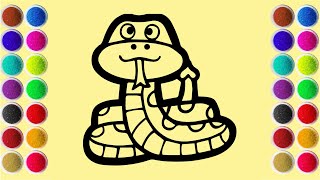 How to Coloring Cute Snake with Love Tail Using Colored Sand | Sand Painting | Coloring Page