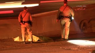Fatal Vehicle Vs Pedestrian Hit & Run 215 Freeway / San Bernardino   RAW FOOTAGE