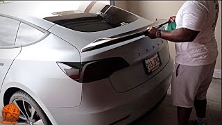 Installed the Sickest Carbon Fiber Spoiler on my Tesla Model 3 Performance | Authentic Benny