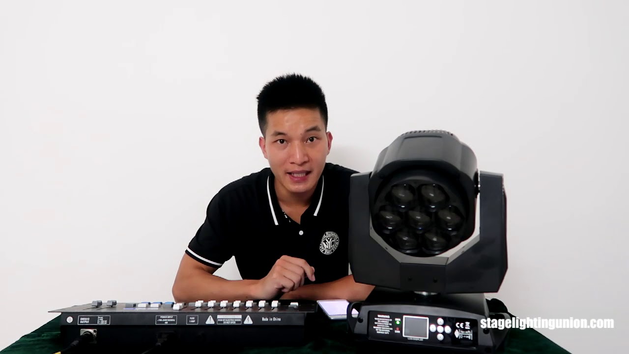 Led moving head light:  7leds ,rotation and beam , pixel mapping