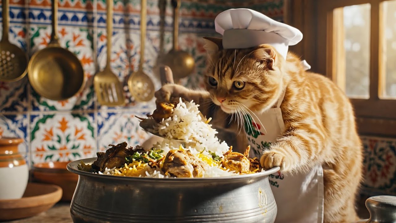 Jab Billi Bani Chef 😹 | Orange Cat Cooking Chicken Biryani