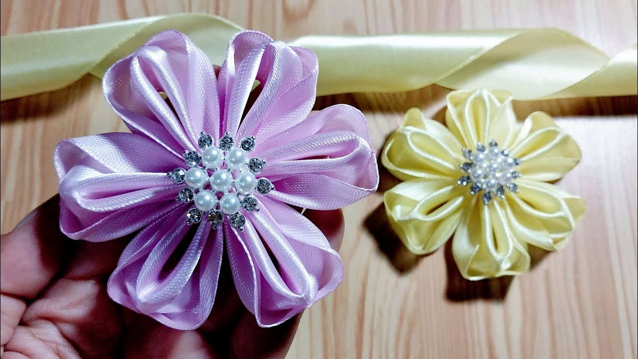 DIY Satin Ribbon Flowers/How To Make Flower From Satin Ribbon Easy ...