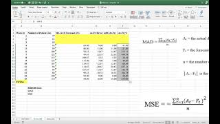BUS 2998 Week 5 Ch 13 MAD and MSE in Excel