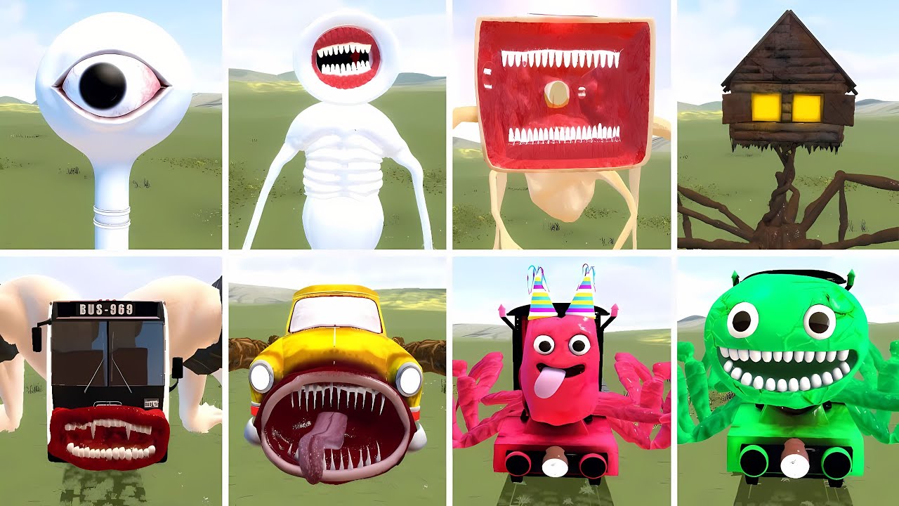 BANBAN CHOO CHOO,THOMAS TRAIN,CAR EATER,WATER EYE TOWER VS ALL TREVOR HENDERSON BATTLE In GMOD!!!!