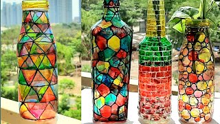 Bottle Painting l Mosaic Painting using glass colours l  Bottle art