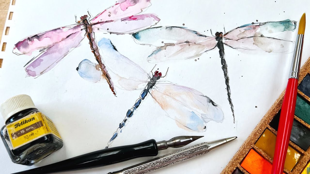 Best Beginners Watercolor Dragonfly Tutorial - Doodle a Page of ...