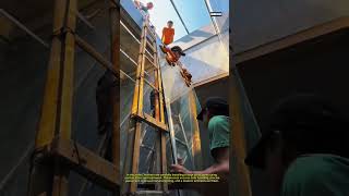 Uniq Glass Panel Installation Process | Precision Construction & Teamwork #shorts