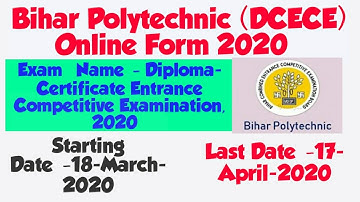 Bihar Polytechnic (DCECE) Online Form 2020 //Mukherjee Updates//