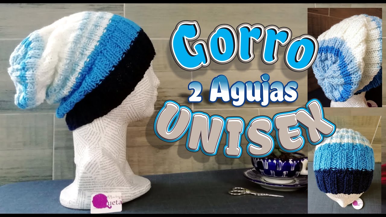 Gorro tejido en 2 agujas Unisex | Gorro caído - Punto de resorte doble intercalado.