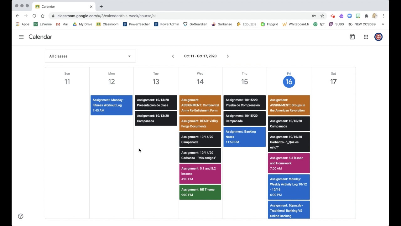 calendar for assignments