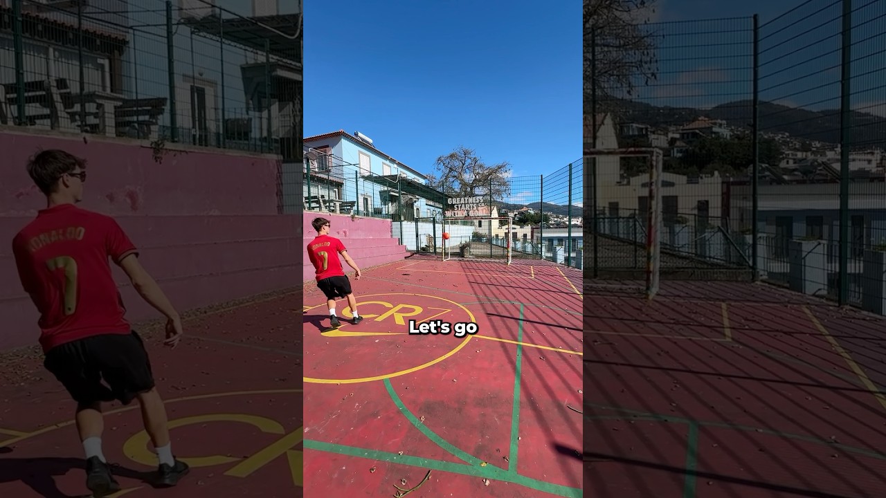 Crossbar Challenge At Cristiano Ronaldo’s Childhood Home Football Pitch #shorts #ronaldo
