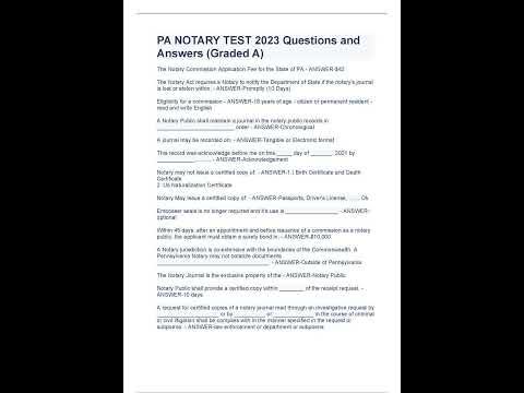 PA NOTARY TEST 2023 Questions and Answers Graded A - YouTube