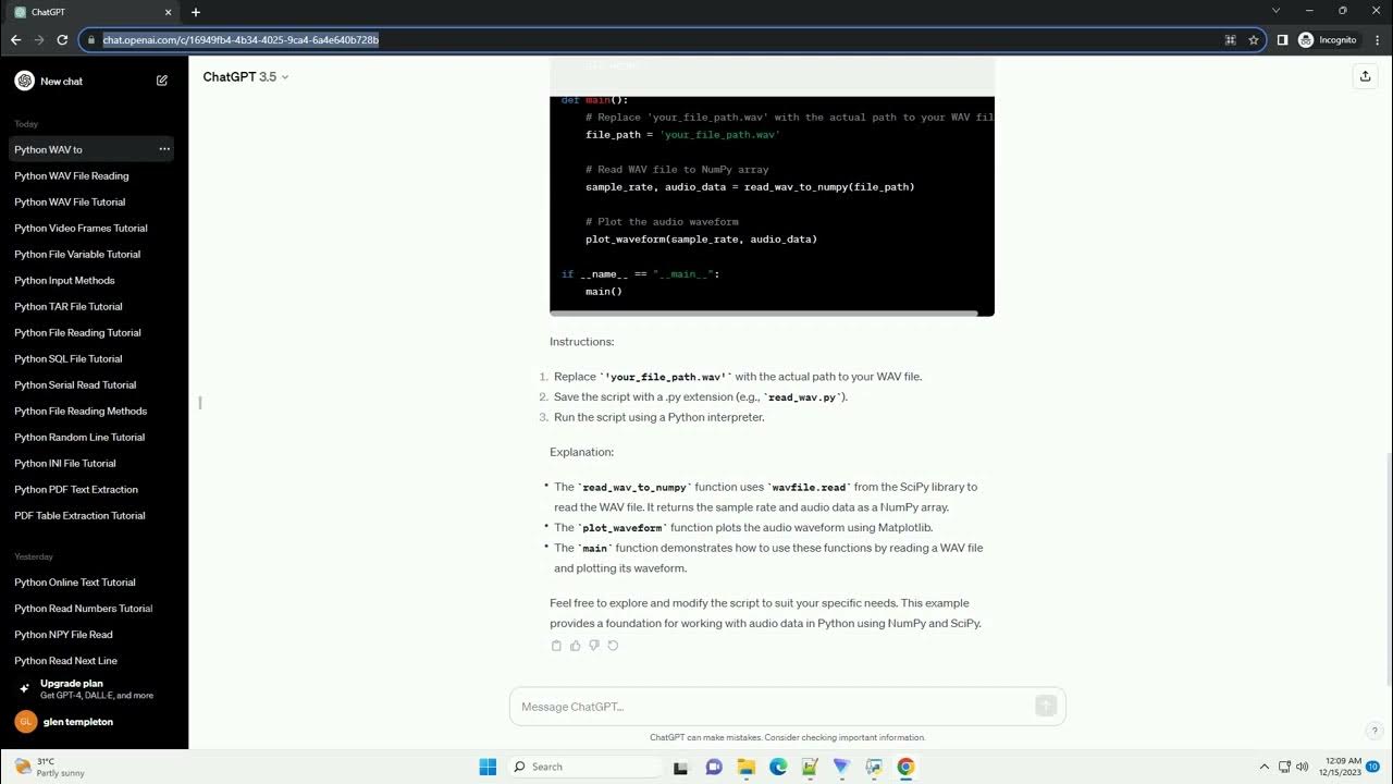 Python read wav file to numpy array youtube