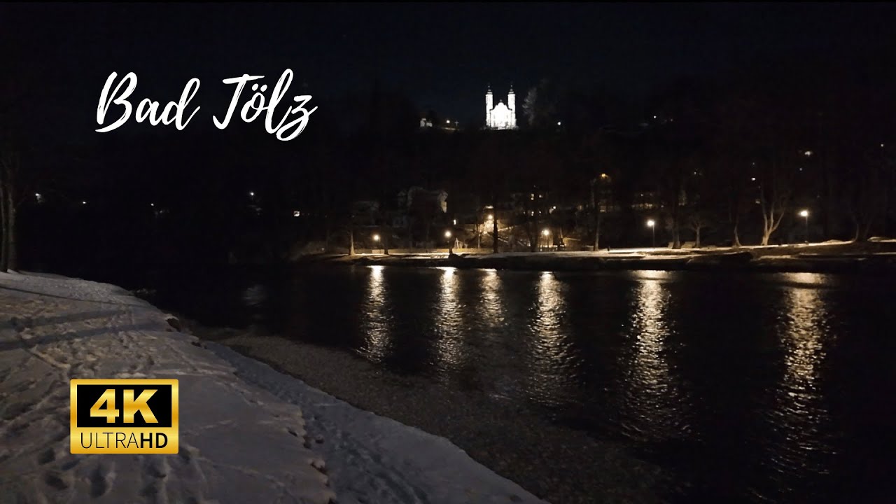 Snowy Scenic Winter Night Walk in Bad Tölz, Germany - 4K 60fps