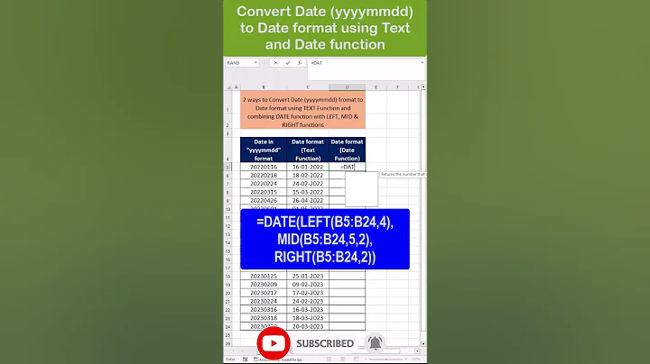 Excel Date Formatting Tips - Converting yyyymmdd Dates Using TEXT and DATE Functions #shorts