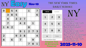 (delayed) The New York Times Daily Sudoku 2025-11-10 Easy