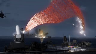 C-RAM shot down J-10 Fighter Jets at Night - Warship Hit - CIWS - Military Simulation - ArmA 3