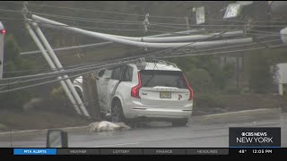 Car takes down power lines in Monmouth County, N.J.