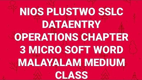 NIOS PLUSTWO SSLC DATA ENTRY OPERATIONS CHAPTER WORD PROCESSING MALAYALAM MEDIUM