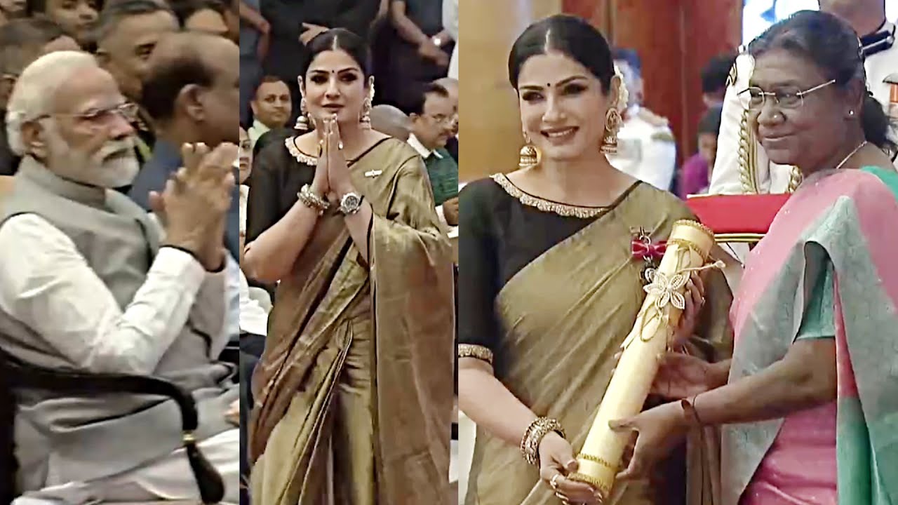 Raveena Tandon Receives Padma Shri Awards From President Droupadi Murmu |  Narendra Modi - YouTube