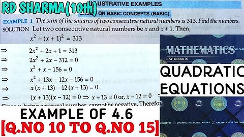 RD SHARMA CLASS 10 QUADRATIC EQUATIONS EXAMPLE OF EX-4.6[Q.NO 10 TO 15] MATH FEAR | CHAPTER 4 |CBSE