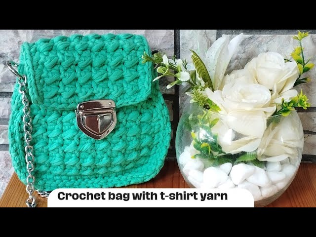 How To Crochet T shirt yarn bag for beginners full tutorial video